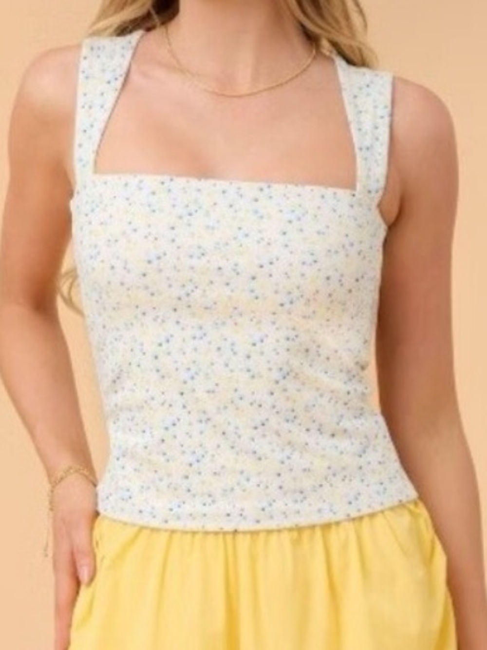 Blogilates White Yellow Blue Floral Ruffle Back Workout Tank